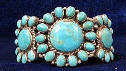 Native American bracelet, sterling silver, turquoise stones 1