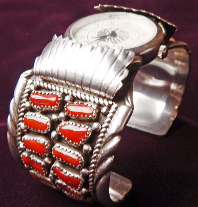 Coral and Silver Watch Bracelet a