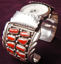 Coral and Silver Watch Bracelet a