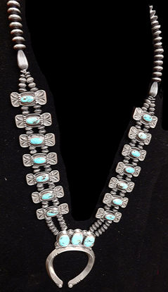 Navajo Silver and Turquoise Squash Blossom Necklace 1